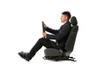 © Pixel-Shot - Asian businessman with steering wheel sitting on car seat against white background