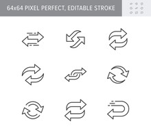 Reverse Line Icons. Vector Illustration Included Icon As Swap, Flip, Currency Exchange, Switch, Repeat Replace Outline Pictogram Of Two Circle Arrows. 64x64 Pixel Perfect Editable Stroke