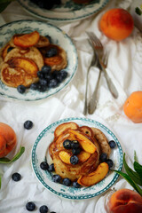 Wall Mural - Peach pancakes...style rustic .selective focus