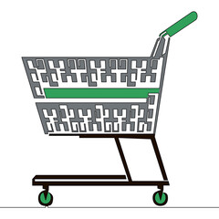 Wall Mural - Flat continuous drawing line art shopping cart