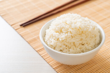 cooked white rice bowl