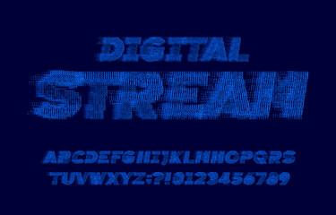 Poster - Digital Stream alphabet font. Letters and numbers made of 1 and 0. Stock vector illustration.
