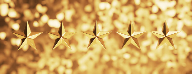 Wall Mural - 3d illustration of golden colored christmas ornament star shapes isolated on white background. new y
