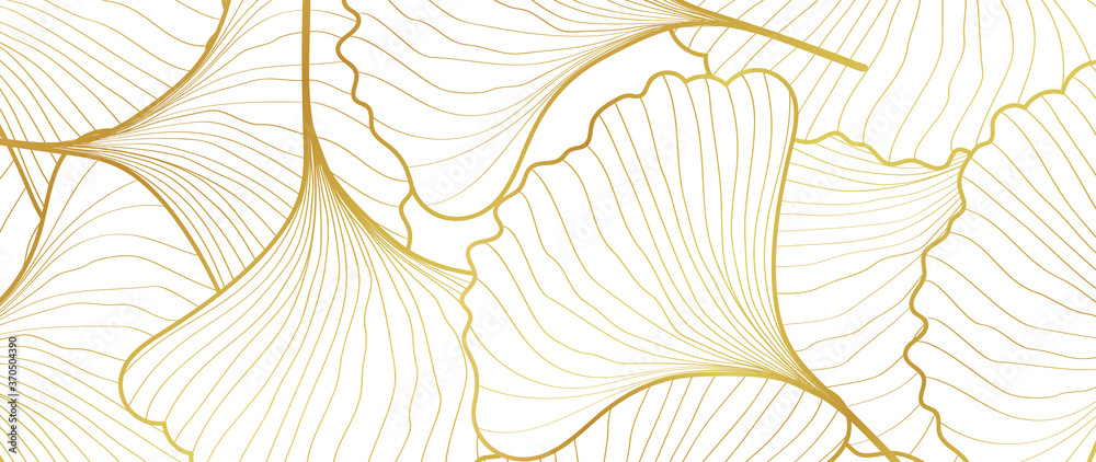 Luxury Gold Ginkgo line arts Background design vector. - obrazy, fototapety, plakaty 