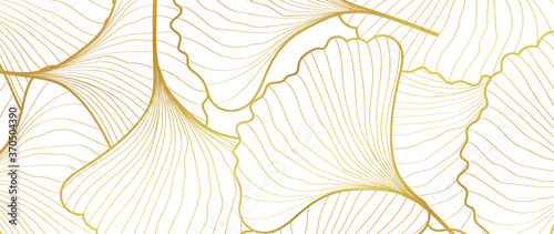 Fotografía Luxury Gold Ginkgo line arts Background design vector.