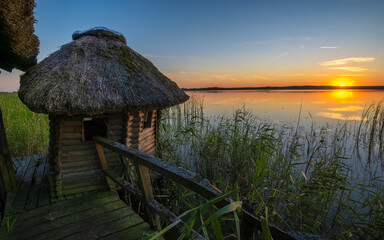Wall Mural - picturesque sunset over the lake
