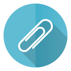 Aufkleber - Paperclip vector icon, flat design blue round web button isolated on white background