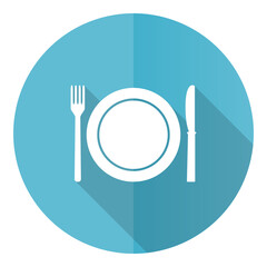 Wall Mural - Restaurant vector icon, flat design blue round web button isolated on white background