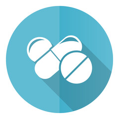 Poster - Medicine vector icon, flat design blue round web button isolated on white background