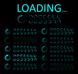 Poster - Icon of load progress. Circle for ui of loading. Bar of preloader, indicator for computer. Design interface for download from website. Wait time of loader. Round status of process of upload. Vector