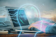 © peshkova - Man typing on keyboard background with brain hologram. Concept of big Data. Double exposure.