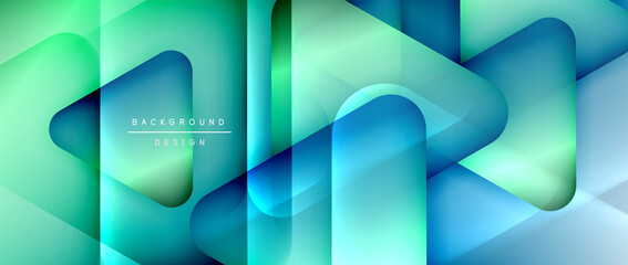 Wall Mural - Triangle shapes geometric abstract background. 3D shadow effects and fluid gradients. Modern overlapping forms wallpaper for your text message