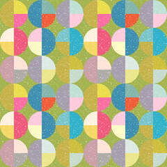 Aufkleber - Modern vector abstract seamless geometric pattern with semicircles and circles in retro scandinavian style. Pastel colored colorful shapes with worn out texture .