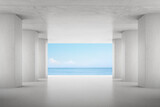 Fototapeta Przestrzenne - 3d render of empty concrete room on sea background.	