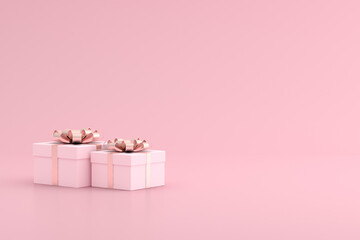 Poster - 3D render of pink gift box in minimal style.