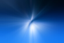 Abstract Light Blue, White Zoom Effect Background. Digitally Generated Image. Rays Of  Light Blue,white Light. Colorful Radial Blur, Fast Speed Zooming Motion, Sunburst Or Starburst.                  