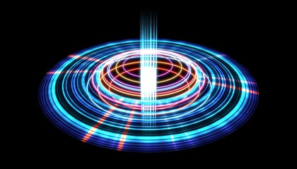 Poster - abstract background with red and blue neon tubes. glowing ufo. 3d render / rendering.