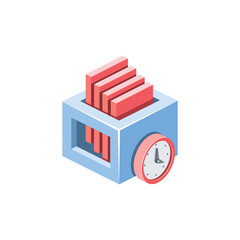 Poster - Server database time clock. Vector 3d isometric, color web icons set, new flat style. Creative illustration, idea for infographics.
