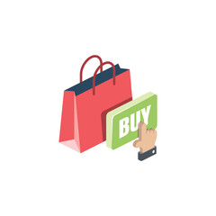 Poster - Shopping bag buy button. Vector 3d isometric, color web icons set, new flat style. Creative illustration, idea for infographics.