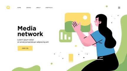 Poster - presentation slide template or landing page website design. business concept illustrations. modern f