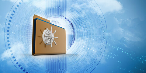 Poster - Yellow folder and lock. Data security concept. 3D rendering