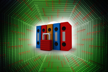 Poster - 3d illustration Office folders with security padlock