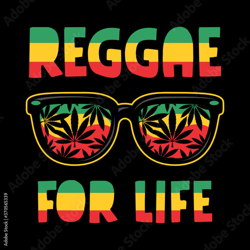 Dekoracja na wymiar  reggae-for-life-design-vector-z-okularami-i-ilustracja-konopi-gotowy-do-druku-na-te