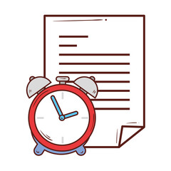 Sticker - paper document with alarm clock on white background vector illustration design