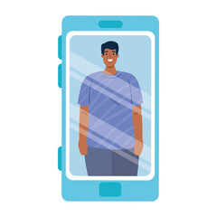 Poster - man in smartphone device, social media concept vector illustration designs