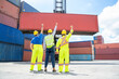 © visoot - Workers inspecting cargo containers at cargo logistic warehouse,Import and export concept.