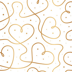 Wall Mural - Elegant golden continuous hearts. Outlined gold heart seamless pattern. Beautiful background for design gift pack, wrapping paper, wrapper, wallpaper, interior, prints, package, textile, packaging