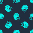 © Kostiantyn - Green line Fingerprint icon isolated seamless pattern on blue background. ID app icon. Identification sign. Touch id. Vector.