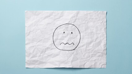 Wall Mural - crumpled paper ball stop motion animated set of icons and signs. home, mask, happy face, confused or