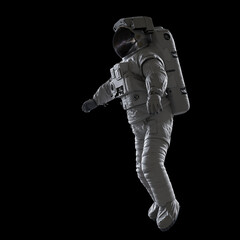 Wall Mural - astronaut flying in outer space, isolated on black background