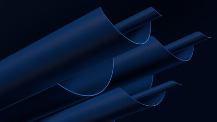 Poster - 3d abstract render with twisted geometry.  Blue color curve shape with texture.