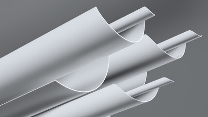 Poster - 3d abstract render with twisted geometry.  White monocrome colored curve shape with texture.