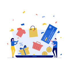 Poster - online shopping concept with characters. modern vector illustration in flat style for landing page, 