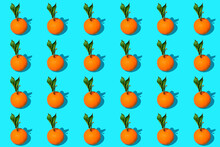 Fondo De Naranjas Con Hojas Verdes Sobre Fondo Azul