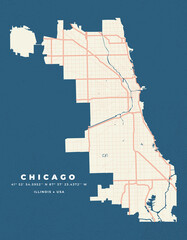 Wall Mural - Chicago map vector poster flyer