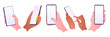 Flat vector hands with phones. Hands holding phones with empty screens