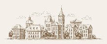 Urban Landscape Sketch. Town, City, Cityscape Vector Illustration