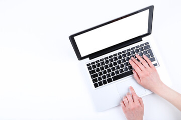 Poster - Female hands typing on laptop keyboard