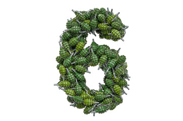 Poster - Number 6 from hand grenades, 3D rendering