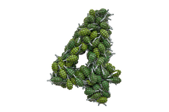 Number 4 from hand grenades, 3D rendering