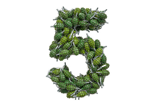 Number 5 from hand grenades, 3D rendering