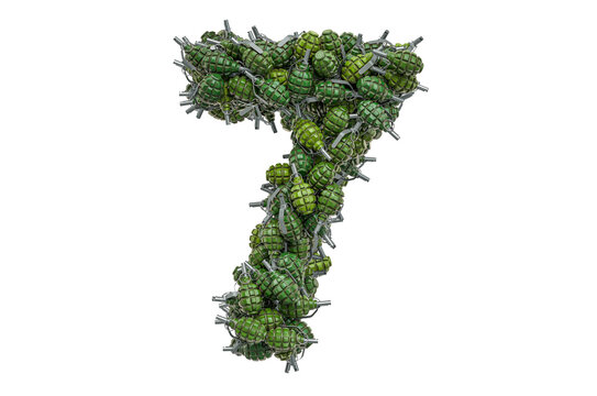 Number 7 from hand grenades, 3D rendering