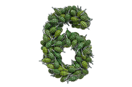 Number 6 from hand grenades, 3D rendering