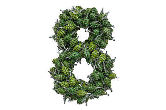Number 8 from hand grenades, 3D rendering