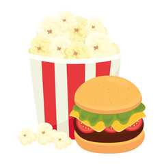 Canvas Print - hamburger with popcorn, on white background vector illustration design