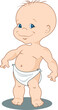Cartoon of baby wearing diaper and posing cutely.